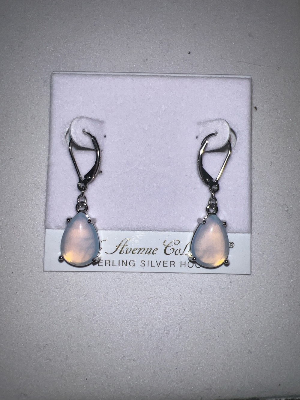 Silver Teardrop genuine moonstone Dangle Earrings - White
